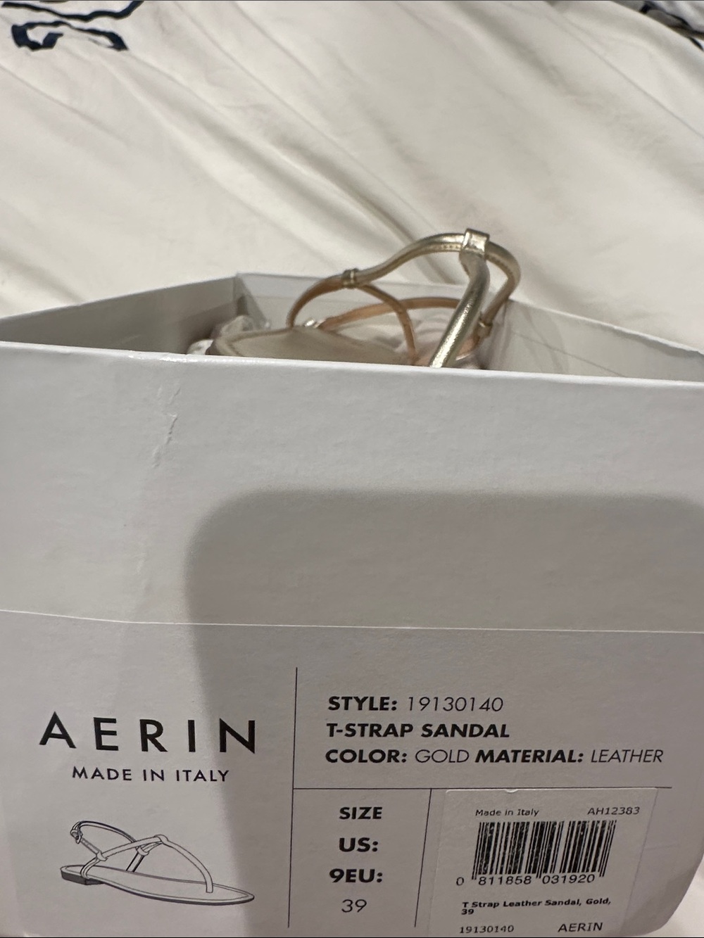 Aerin Gold Leather T-Strap Sandal - Gold